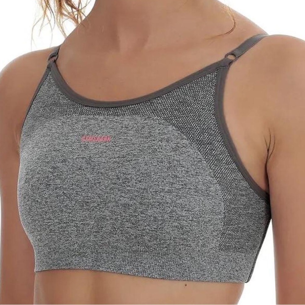 Gymshark Heather Gray Sports Bra with Pink Logo - Picture 2 of 9